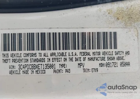 2014 Dodge Journey Sxt из США, поврежденный, VIN 3C4PDCBBXET135001